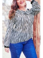 Zebra One Shoulder Long Sleeve Casual Plus Size Blouse