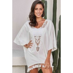 Crochet Hollow Out Tassels Hem Casual Beach Dress Cover Up