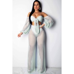 Light-Hollow Out See Through Tied Off Shoulder Sexy Pants Set
